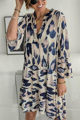 Langärmliges Minikleid mit V-Ausschnitt und Leopardenmuster